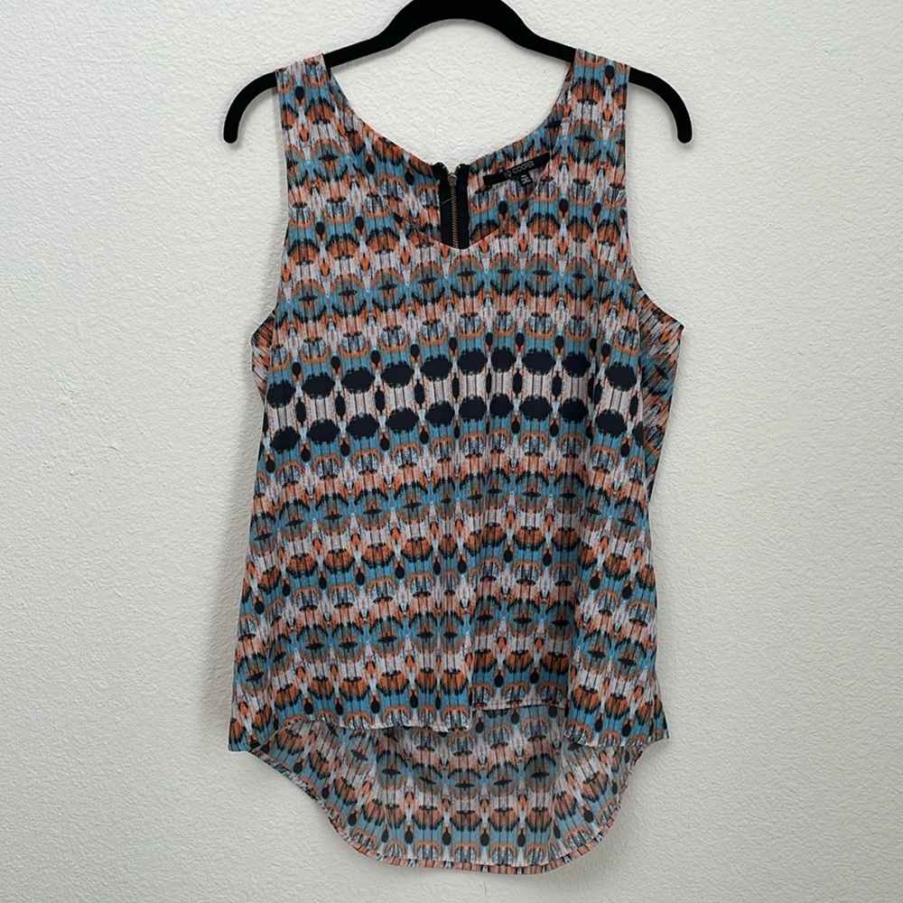 19 Cooper boho print tank high low hem zipper detail size XL